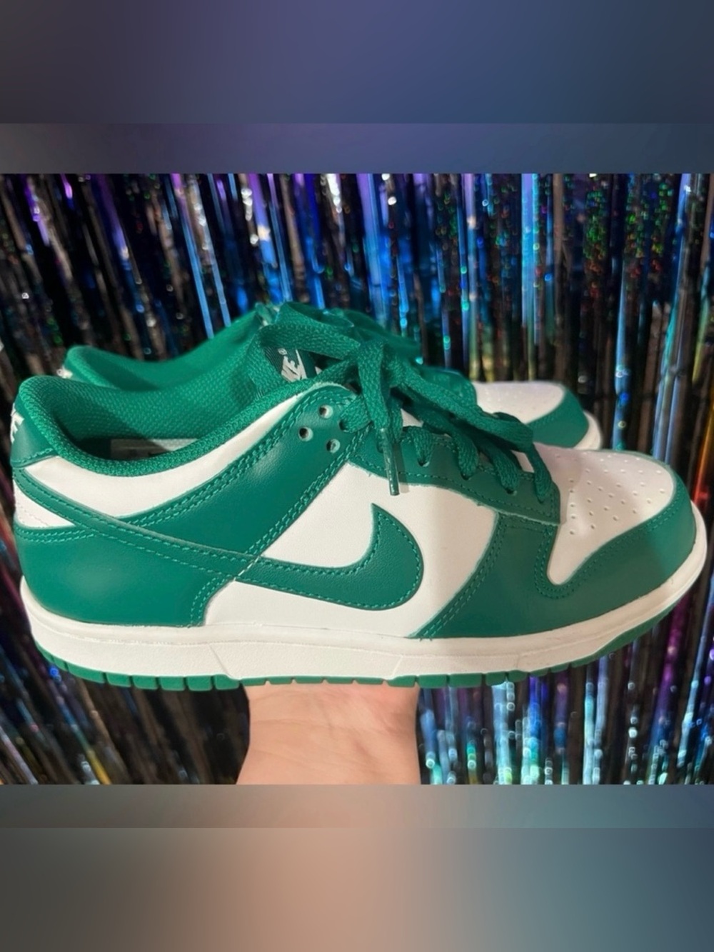 Big Kids Nike Dunks Green and white size 6 is equivalent to women’s 7 1/2
